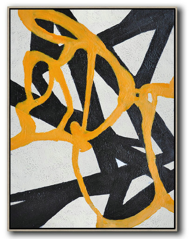Oversized Canvas Art On Canvas,Hand-Painted Black And White Minimal Painting On Canvas,Extra Large Paintings